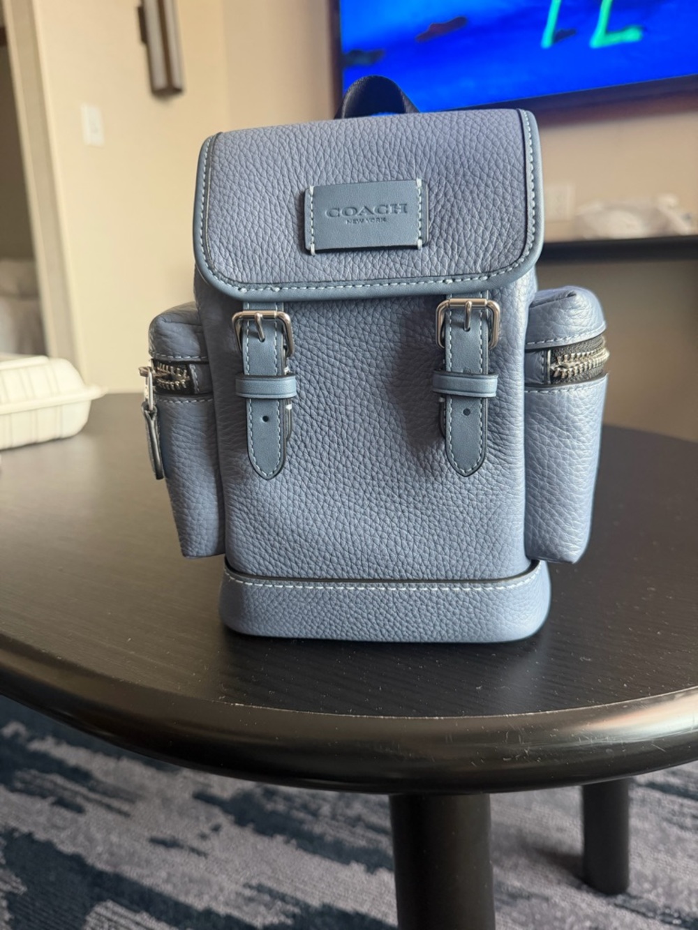 Coach Light Blue Pebbled Leather Mini Backpack